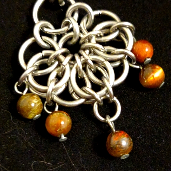 Rare Chainmail Tiger-Eye Necklace & Earrings Set - Picture 2 of 3